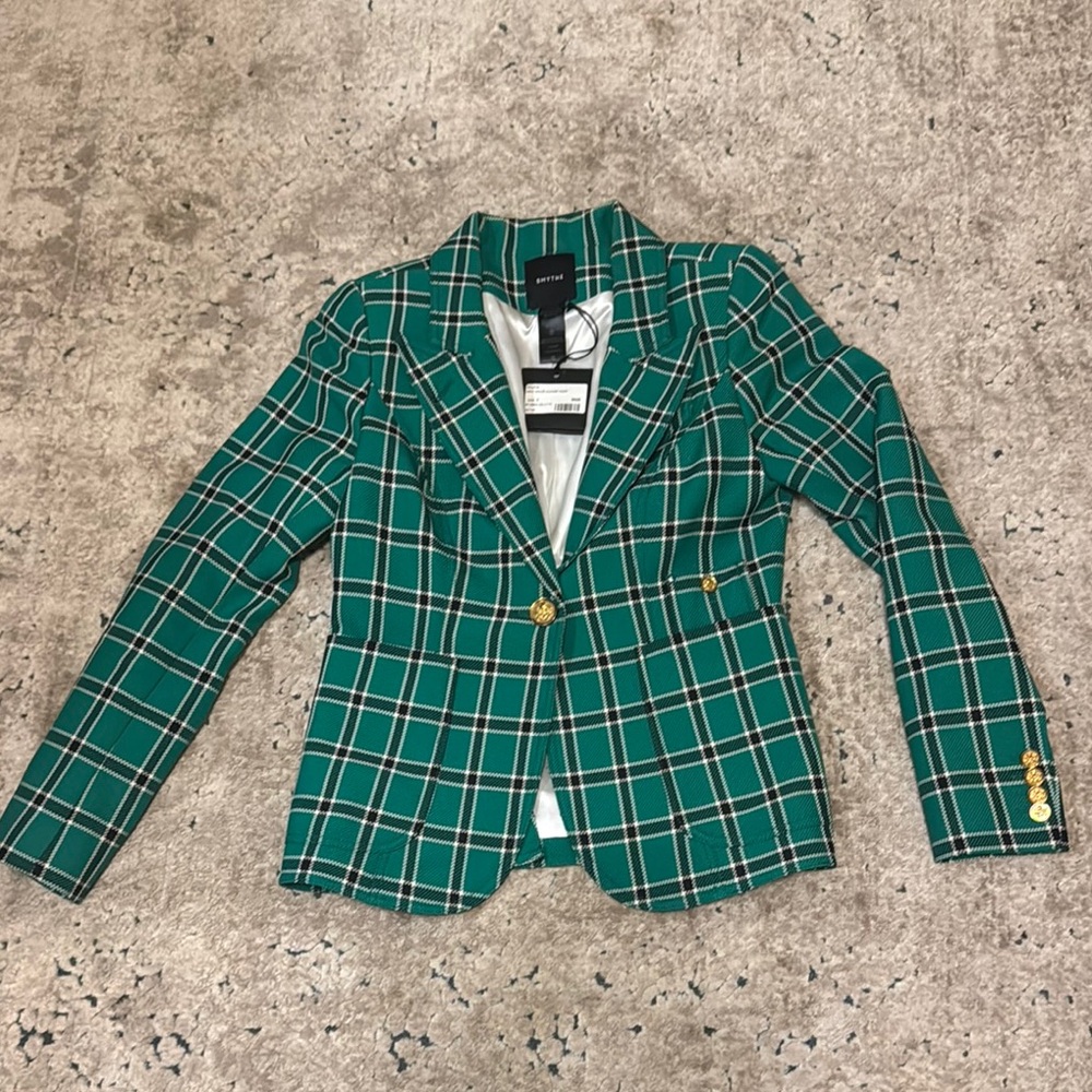 Smythe Emerald Checkered Blazer with Gold Buttons
